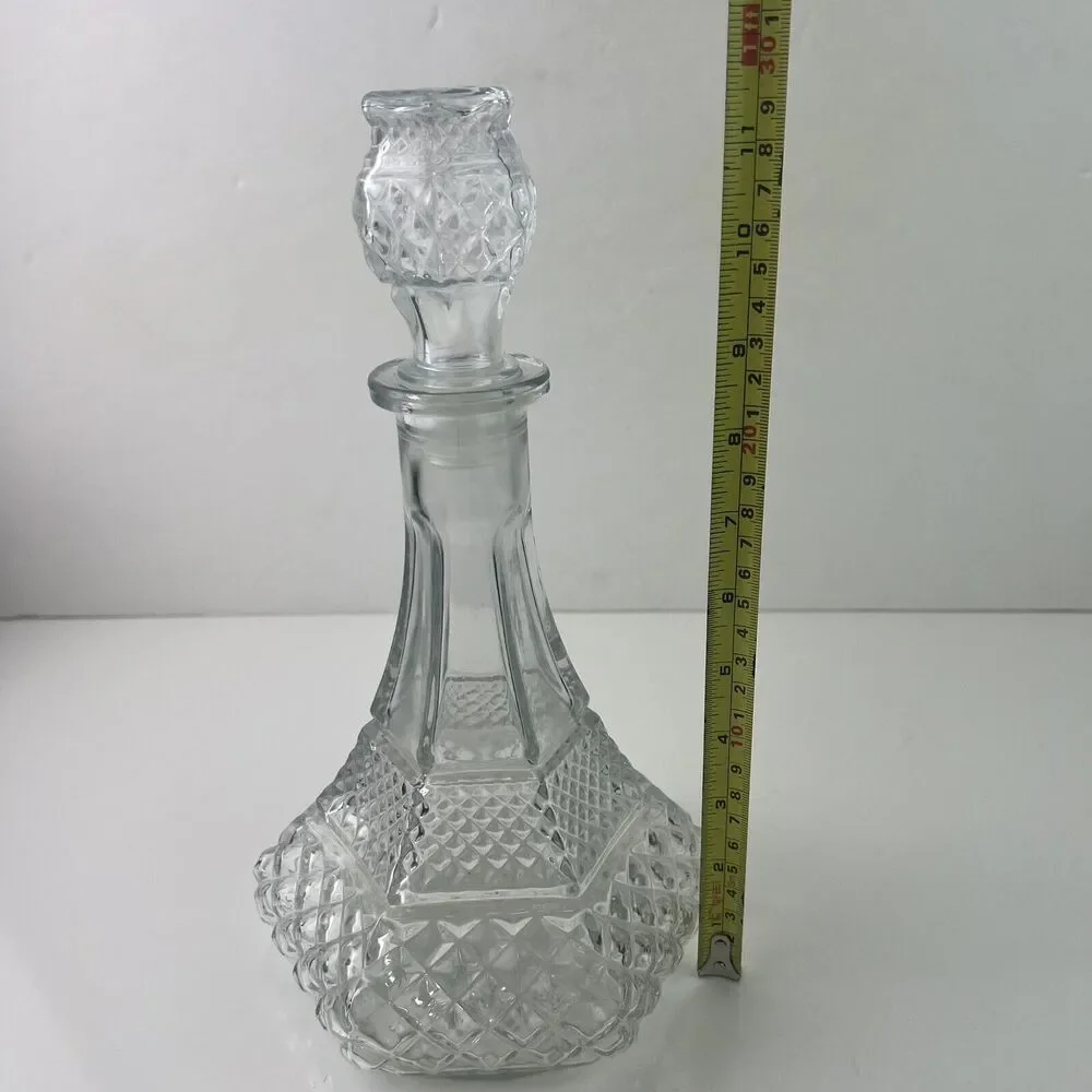 Wexford by Anchor Hocking Glass Ships Decanter 12” Clear Cut Diamond Pattern